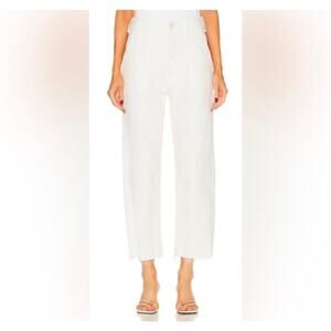MOTHER The Patch Pocket Private Ankle Fray White Cropped Denim Jeans, size 31